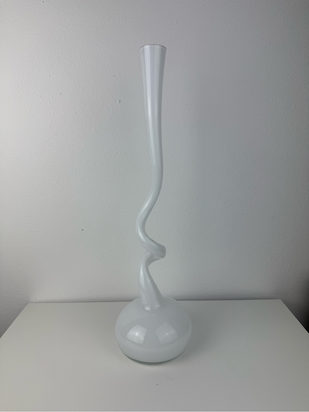 White Opaline Glass Twisted Vase Scandinavian Modern Swing Style